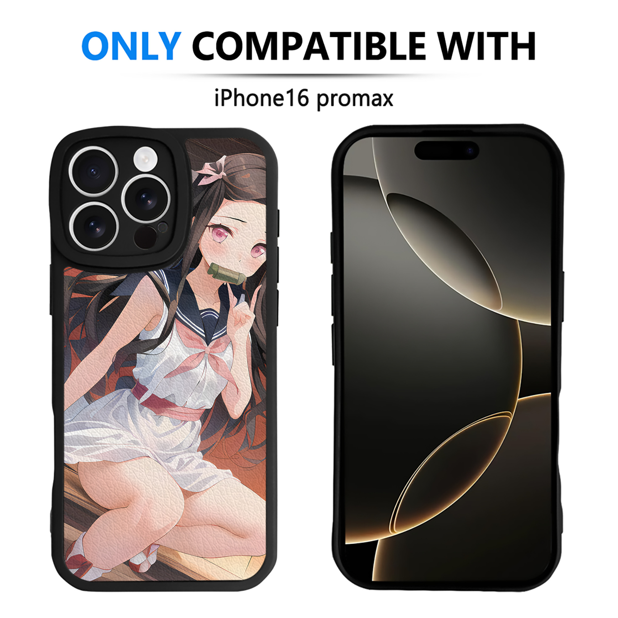 （画像用） 鬼滅の刃（きめつのやいば）竈門 禰󠄀豆子／かまど ねずこ Kamado Nezuko 【iPhone 16シリーズ対応】シリコンスマホケース（レザー調） 材質：シリコン